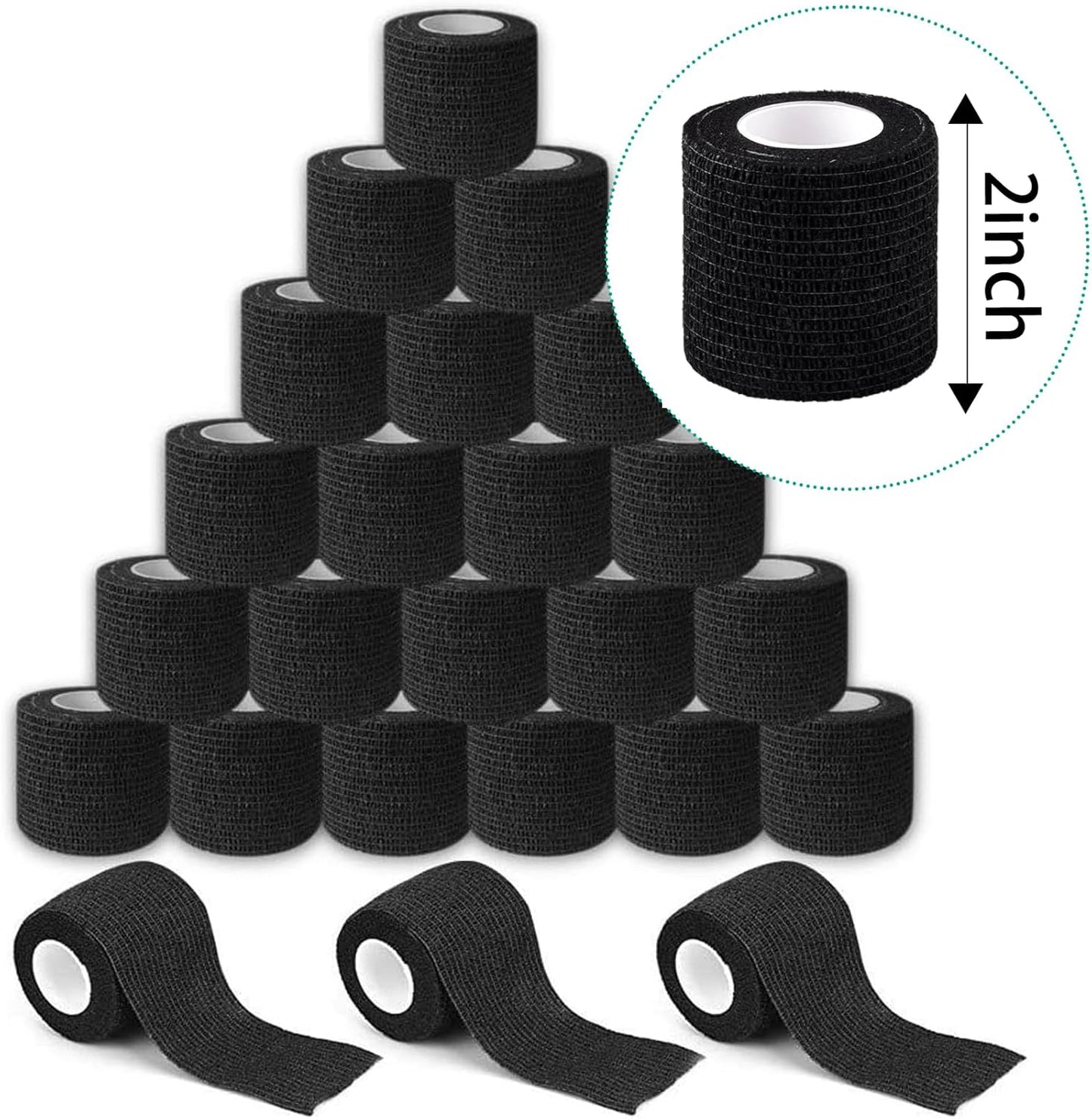 48 Rolls Self Adhesive Bandage Wrap 2 inch Cohesive Bandage Wrap Stretch Bandages Wraps Tape Black Elastic Self-Adherent Tape for Wrist Ankle Sports Swelling Sprains