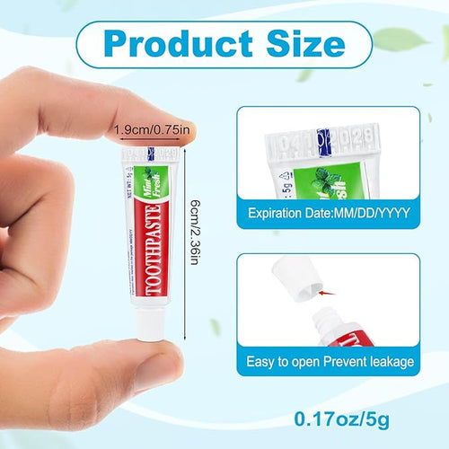 100 Tubes Travel Size Toothpaste in Bulk, Disposable Mini Mint Compact Small Pocket Size Essential Toothpaste for Vacation Hotel Shelter Homeless Nursing Home Charity Camping Single Use 0.17 oz/ 5g