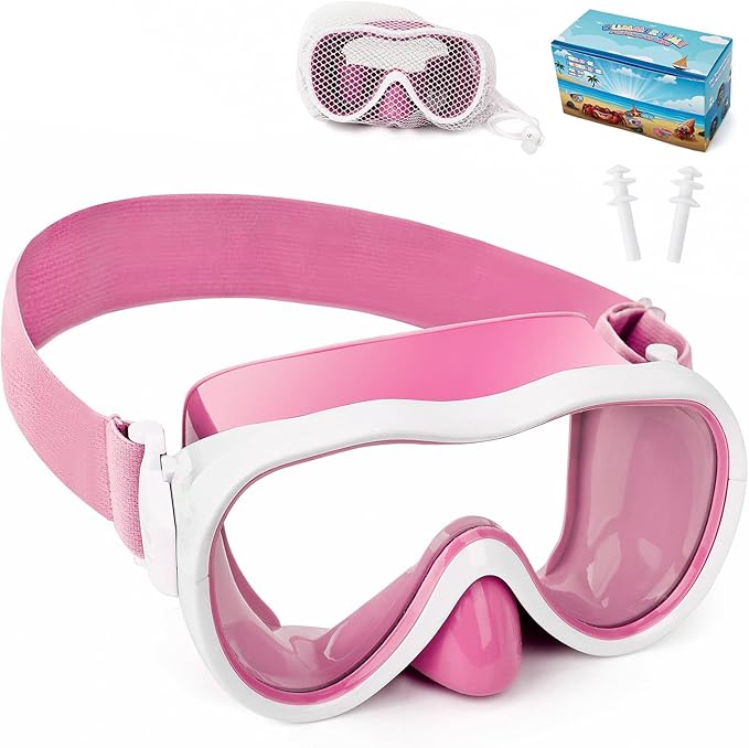 Kids Swim Goggles 180° Snorkel Diving Mask with Nose Cover, Anti-Fog Kids Swimming Goggles with Elastic Fabric Strap for Kids Boys Girls