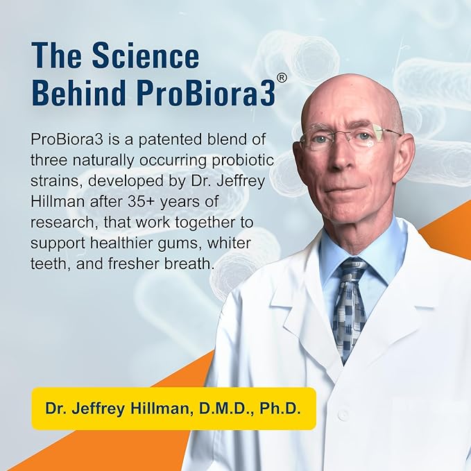 ProBiora Professional Strength Oral Probiotics for Teeth and Gums | Dental Probiotic for Oral Health | Bad Breath Treatment for Adults | Tooth Whitening | ProBiora3 Probiotic Blend | 90 Orange Tablets