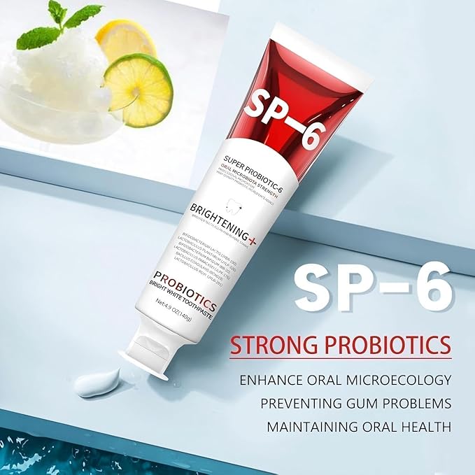Sp-6 Probiotic Whitening Toothpaste, Sp-6 Super Whitening Toothpaste, containing whitening Teeth and Gum Health, Fresh Breath and Mint Flavor Enhancement Formula。 (2PC)