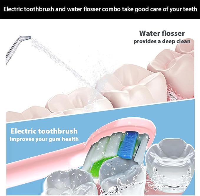 2-1 Oral Clean Kit- Water Dental flosser & Electric Toothbrush Combo- Brushing & Flossing- for Teeth Cleaning and Gum Health (Pink)