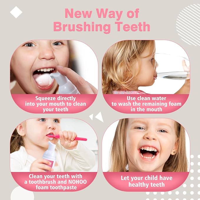 NOHOO Fluoride Free Foam Toothpaste Kids Fruit Flavour,Natural Training Toothpaste for Baby Toddler Children Oral Cleaning and Cavity Protection(Orange + Peach)