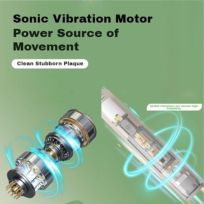 Electric Toothbrush for Adults, 5 Modes USB Rechargeable with 2 Extra Brush Heads, 66000 RPM Sonic Toothbrush with 2-Minute Timer, IPX7 Waterproof, Soft Bristles (Green)