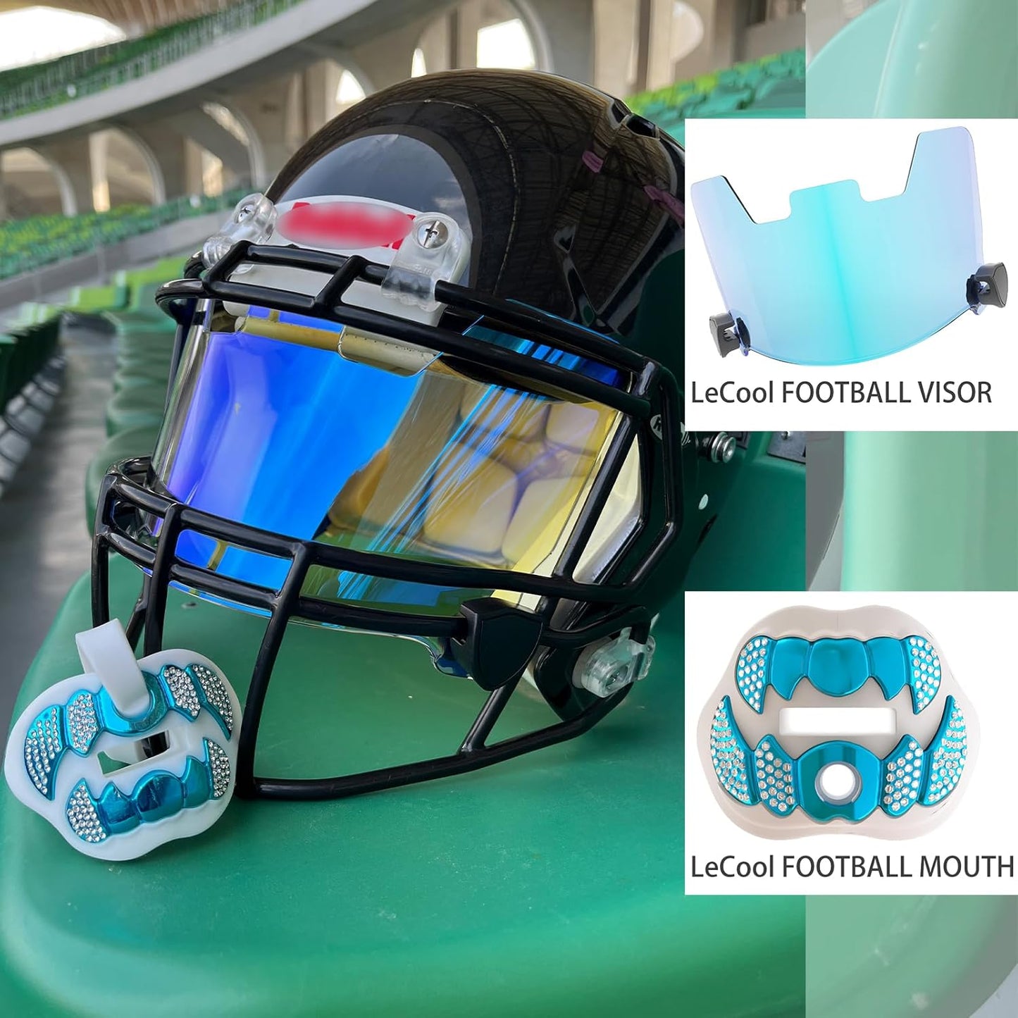 LeCool Football Mouth Guard with Connected Strap- 3D Beast Chrome Adult and Youth Mouth Guard-Mouth Piece for Sports for Maximum Air Flow and Teeth Protection