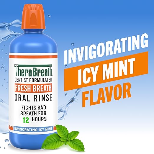 TheraBreath Fresh Breath Oral Rinse, Invigorating ICY Mint Flavor, Dentist Formulated and ADA-Accepted Mouthwash for Bad Breath pH-Balanced, Alcohol Free & Non-Burning, 1 Liter