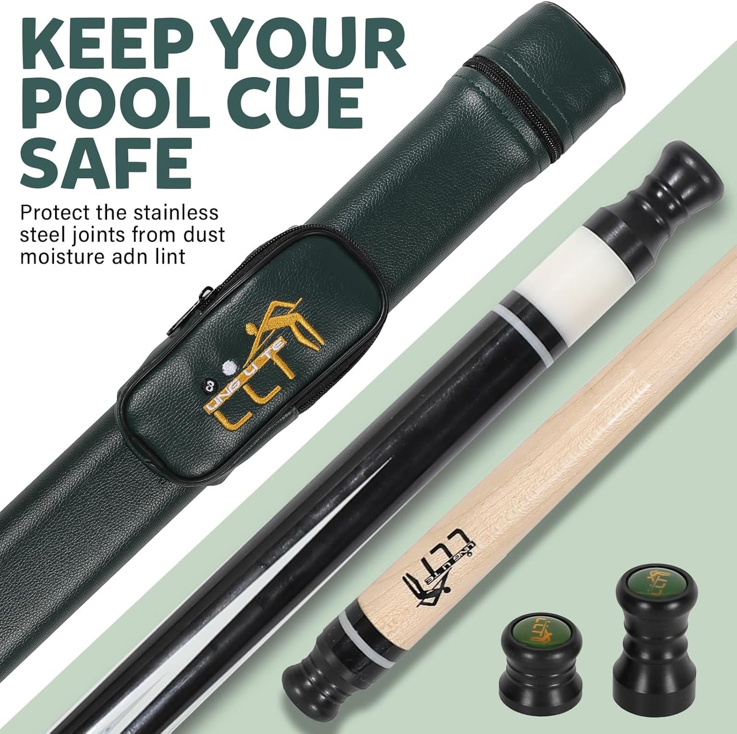 58-Inch Maple Wood Pool Cue, 2-Piece Design, 18oz-21oz – Durable Billiard Stick with Leather Case for Home, Bar, and Competitive Play