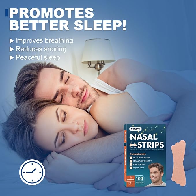 100Pcs Nasal Strips for Snoring, Extra Strength Nose Strips Breathing, Nose Tape for Sports and Sleep, Anti Snoring Strips Help Stop Snoring and Nasal Congestion Relief