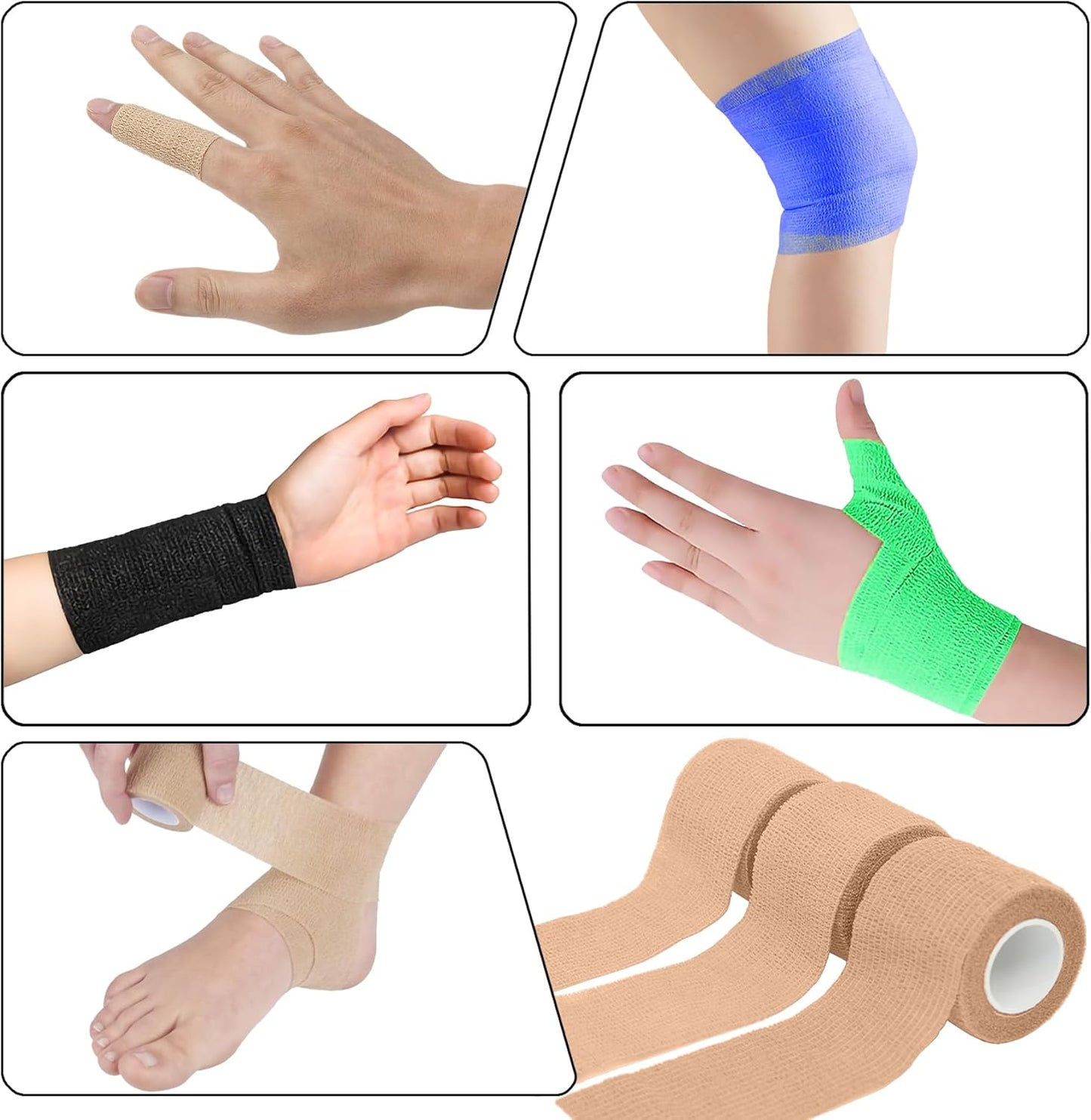 6 Pack 2 Inches Self Adhesive Bandage Wrap Breathable Cohesive Bandage Elastic Tape for Pets, Athletic, Sports, Wrist, Knee, Ankle(5 Yards Per Roll, Skin Color)