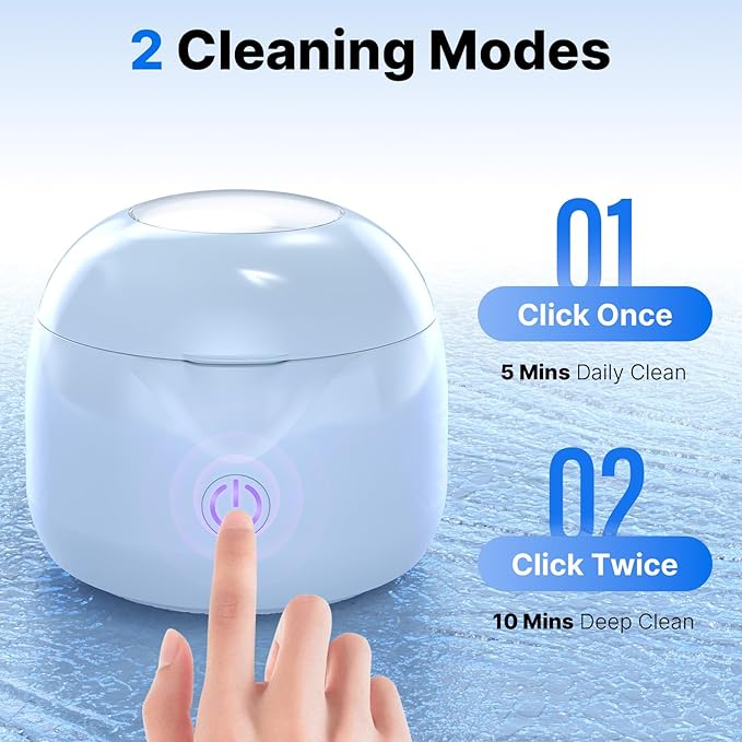 Ultrasonic Retainer Cleaner - UV Dental Cleaning Pod Night Guard Cleaner for Dentures, Aligner, Braces, Toothbrush Heads, Jewelry (Blue)