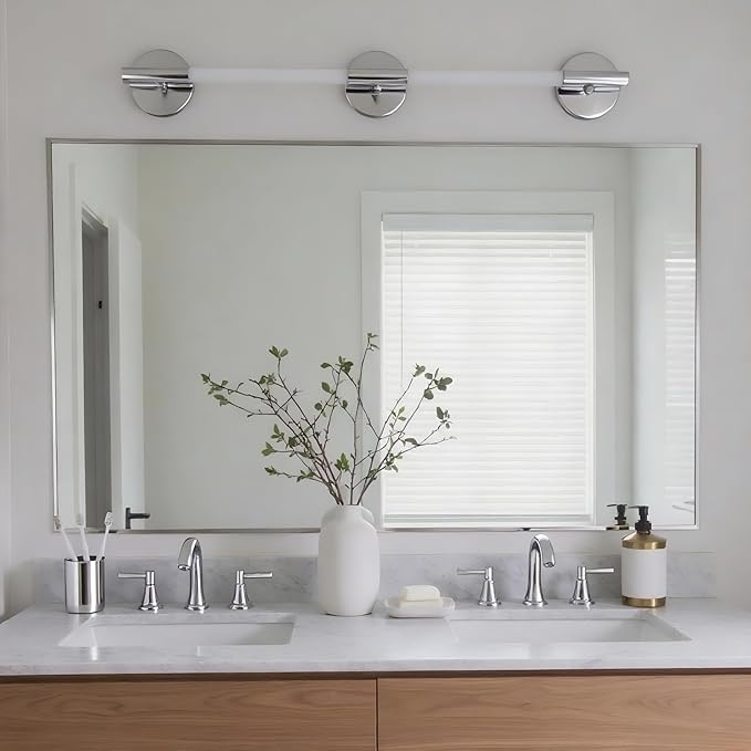 27x40 Inch Nickel Bathroom Mirror for Wall, Aluminum Frame Rectangle Rectangular Vanity Mirror, Modern Large for Bedroom, Living Room, Horizontal or Vertical