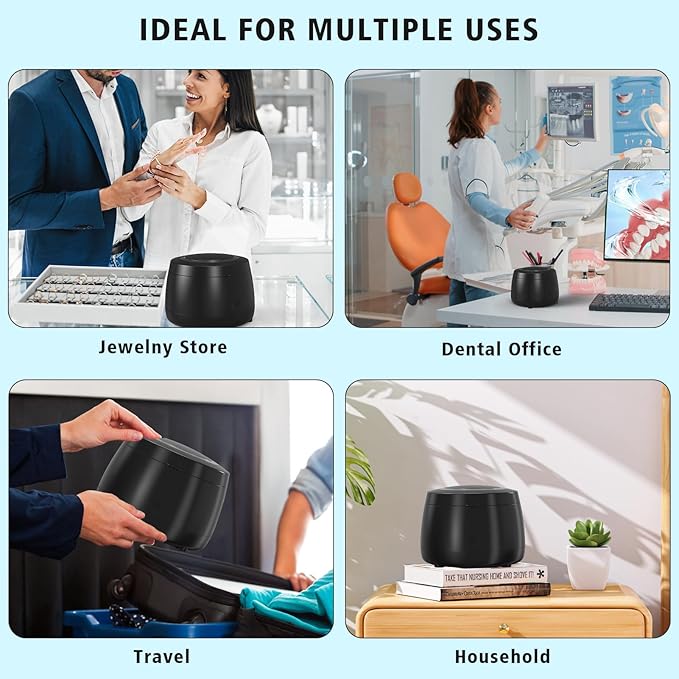 Ultrasonic Retainer Cleaner, 43kHz Ultrasonic Denture Cleaner Jewelry Cleaning Machine Eyeglass Cleaner for Watches Dentures Ring Razor Makeup Brush