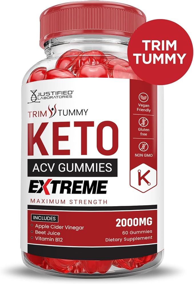 Justified Laboratories (2 Pack Trim Tummy Keto ACV Gummies Extreme 2000MG Trim Tummy Keto Gummies Apple Cider Vinegar Formulated with Pomegranate Beet Juice Powder B12 Vegan Non GMO 120 Gummys