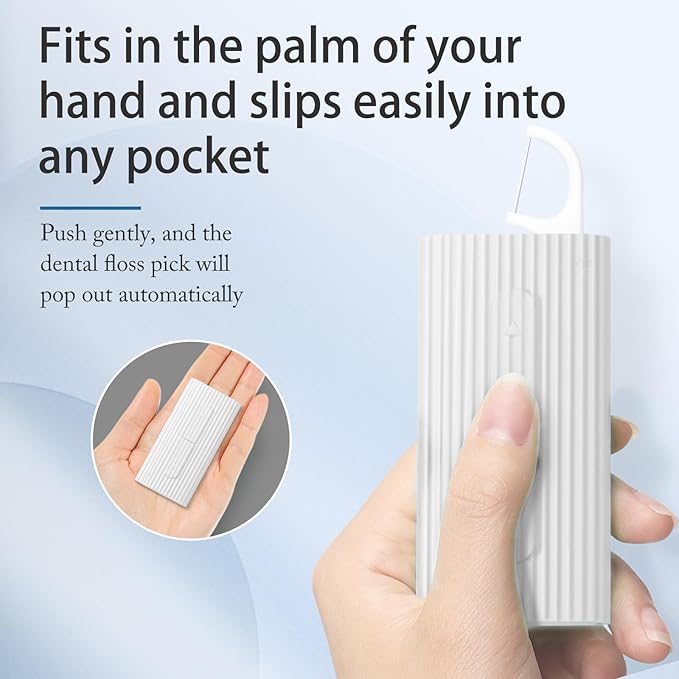 Travel Dental Floss Picks with Portable Dispenser,Reusable Ultra-Compact Dental Flosser Case,Toothpicks Sticks Holer,No Break No Shred Dental Floss Super Clean Teeth,Perfect for Out go(White)