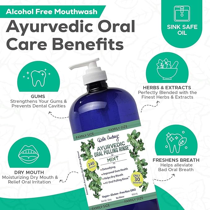Organic Oil Pulling for Teeth and Gums | Refreshing Mint Flavored Oral Rinse Mouthwash for Bad Breath-Essential Oils for Teeth Whitening & Gum Care | Mouthwash for Fresh Breath, Family Size-32 FL Oz