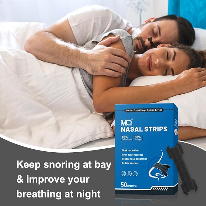 MQ 50ct Nasal Strips for Snoring Black Nose Strips for Breathing Extra Strength Snore Strips to Open Nasal Passages, Relieve Nasal Congestion