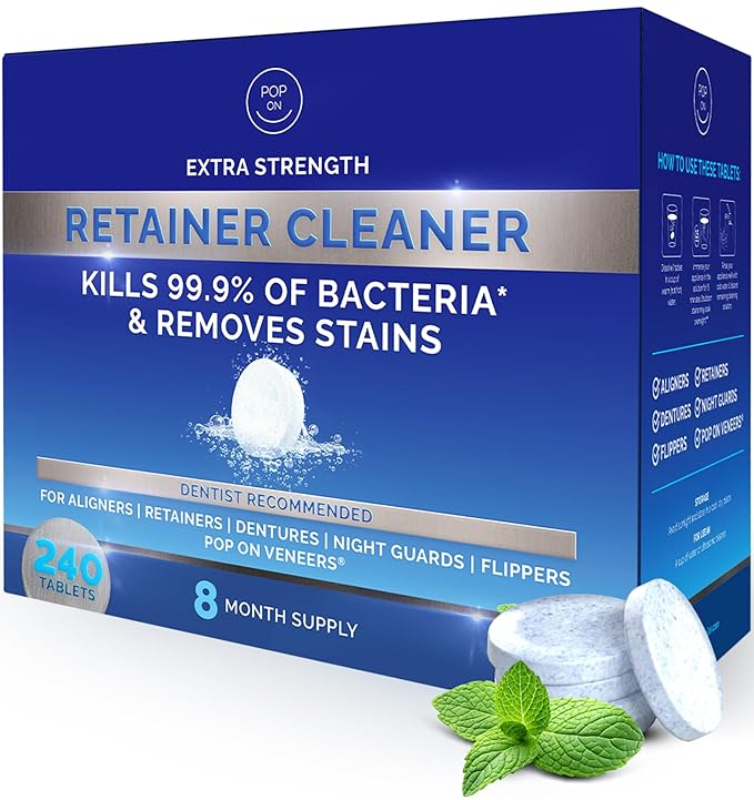 Retainer Cleaner Tablets for Invisalign Approved for Ultrasonic Cleaners -240 Denture Cleaning Tablets for Aligners, Night Guard, Mouth Guard - Denture Cleaner Tablets 8-Month Supply