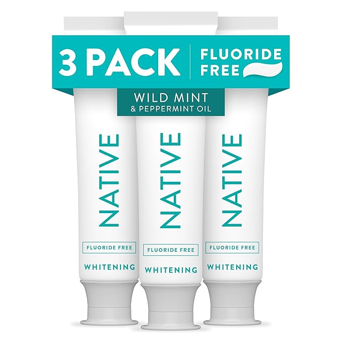 Native Whitening Wild Mint & Peppermint Oil Fluoride Free Toothpaste, 4.1 oz Pack of 3