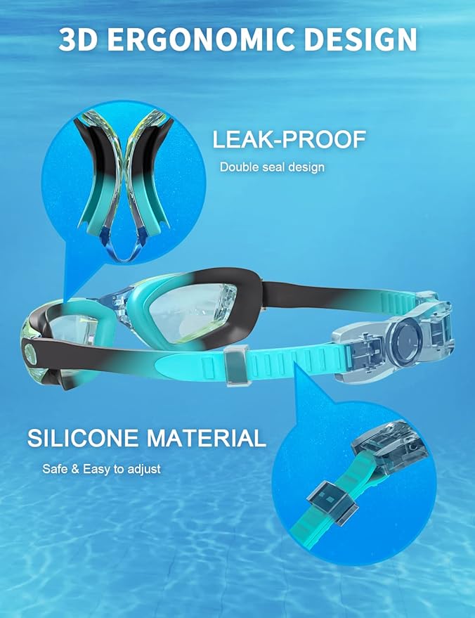 Kids Swim Goggles, Swimming Goggles for Kids with Nose Clip, Earplugs, Nose Bridge for Age 3-15