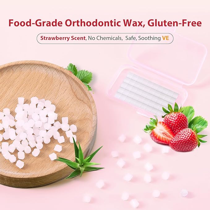 JMU Orthodontic Wax, Strawberry Flavor - 1 Pack (50 Precut Dots) - Dental Wax for Braces