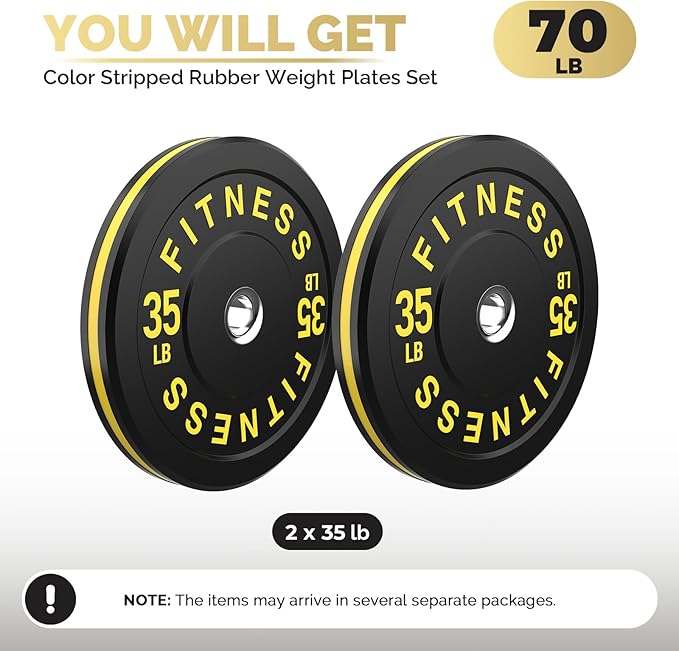 2 Inch Bumper Plates，10-500lbs，Barbell Rubber Olympic Weight Plates Set for Home Gym, Strength Training & Weight Lifting, Multiple Options Colors