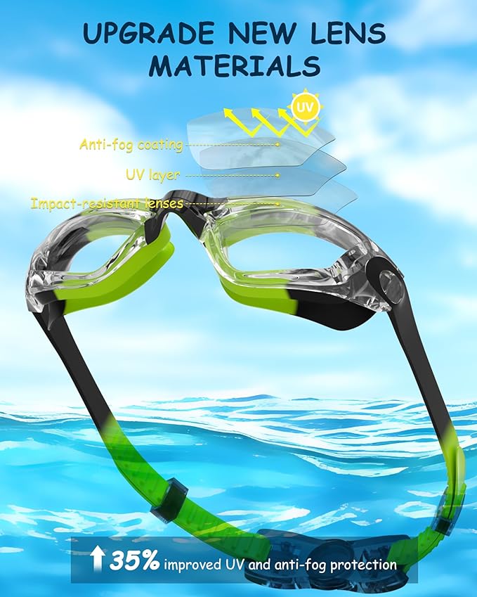 Kids Swim Goggles, Swimming Goggles for Kids Toddlers 3-14 with Swim Cap, Nose Clip, Nose Bridge, Ear Plugs