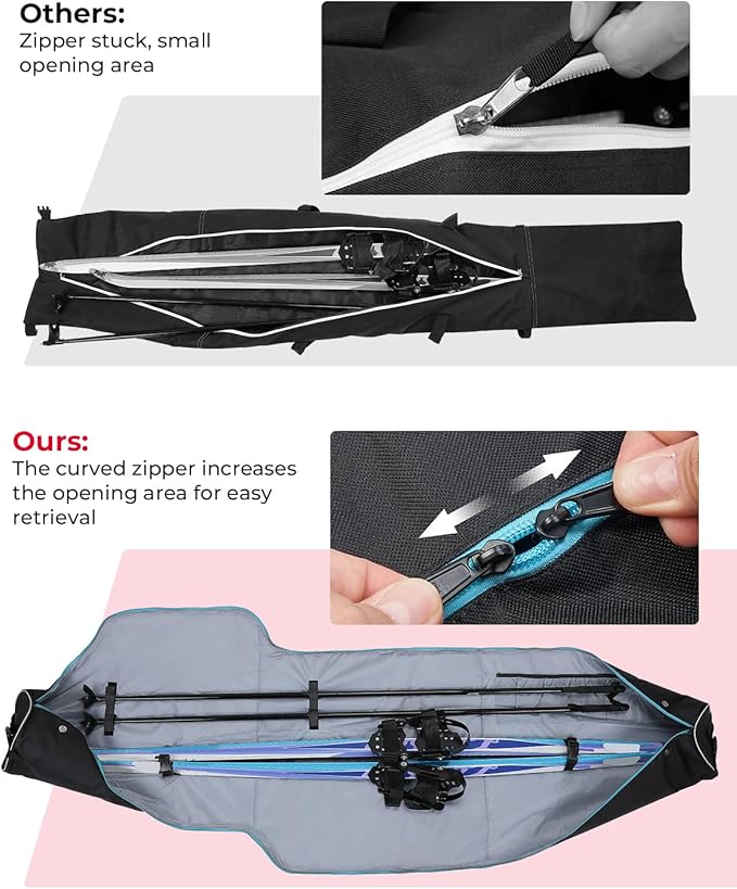 KEMIMOTO Ski Bag and Boot Bag Combo, Snowboard Bag Padded Ski Bags for Air Travel, Snow Ski Bags Fit Skis Up to 200cm, Ski Double Bag Combo