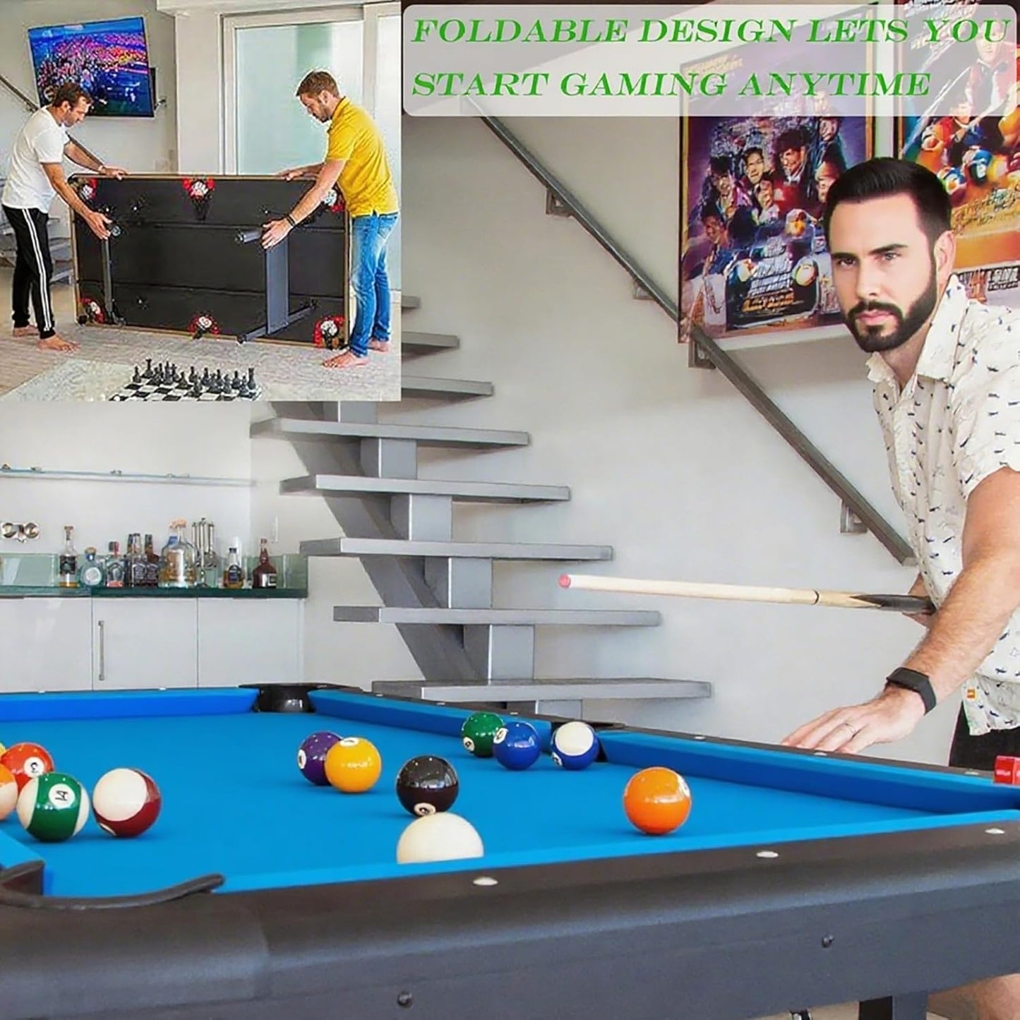 7 FT Portable Folding Pool Table - Complete Billiards Set with Balls, Cues & Accessories - for Game Rooms, Apartments & Offices