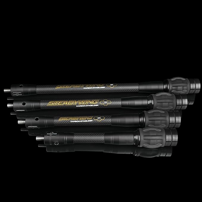 AMEYXGS Archery Bow Stabilizer for Compound Bow, 3K Carbon Fiber 6", 8", 10", 12" 15" Rods, Damping System, Weights Kit, Single Side V-Bar Mount,Quick Disconnect