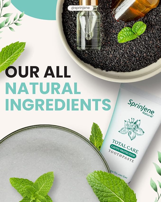 SprinJene Natural Total Care Fluoride Free Toothpaste – Patented Formula with Black Seed Oil & Zinc – Dry Mouth Toothpaste for Fresh Breath & Strong Teeth – Made in The USA (1 Pack)