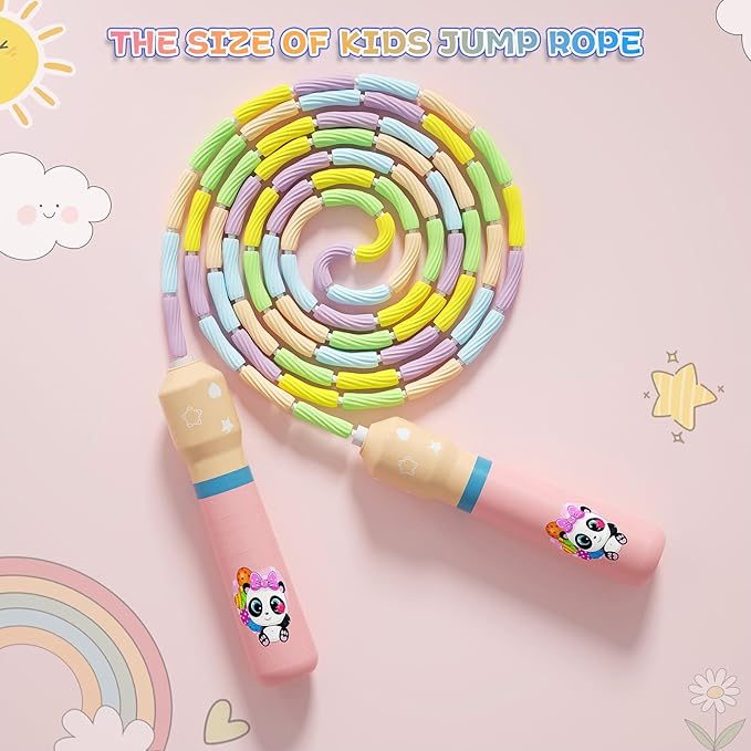 JGM Beaded Jump Rope for Kids – Adjustable Toddler Skipping Rope with Cartoon WOODEN Handle for Outdoor Activity Party Favors School Games 7.7 Feet