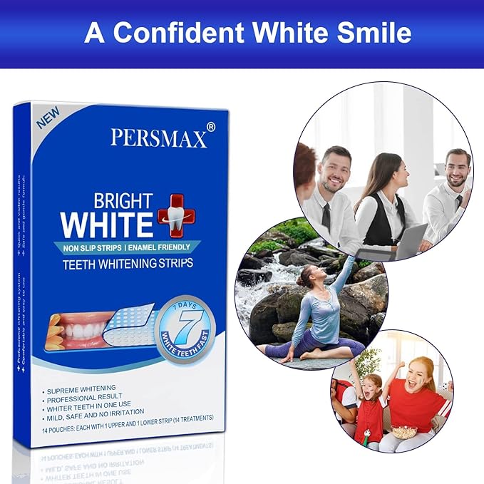 Teeth Whitening Strips – Professional Dentist Approved, Gum-Safe Formula, 28 Non-Slip Strips Kit, 14 Treatment, Pain-Free Express Whitening in 30 Min, Easy to Use for Bright Smile