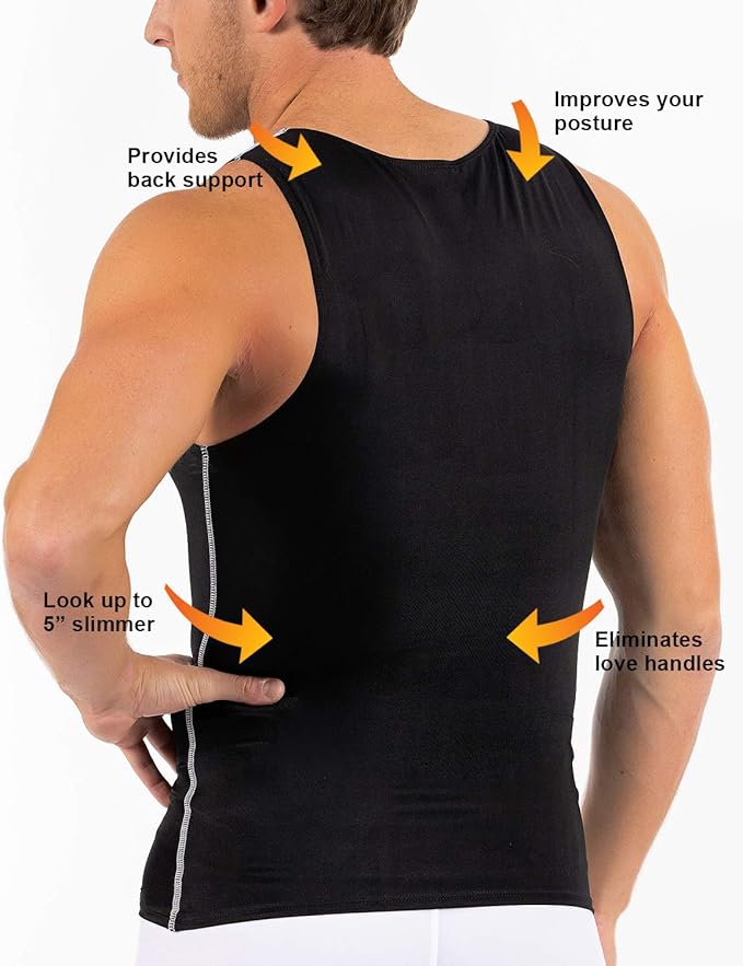 Insta Slim -Made in USA- Compression Tank-Top Shapewear for Men. Tummy Control Slimming Body-Shaper for Belly & Back Support