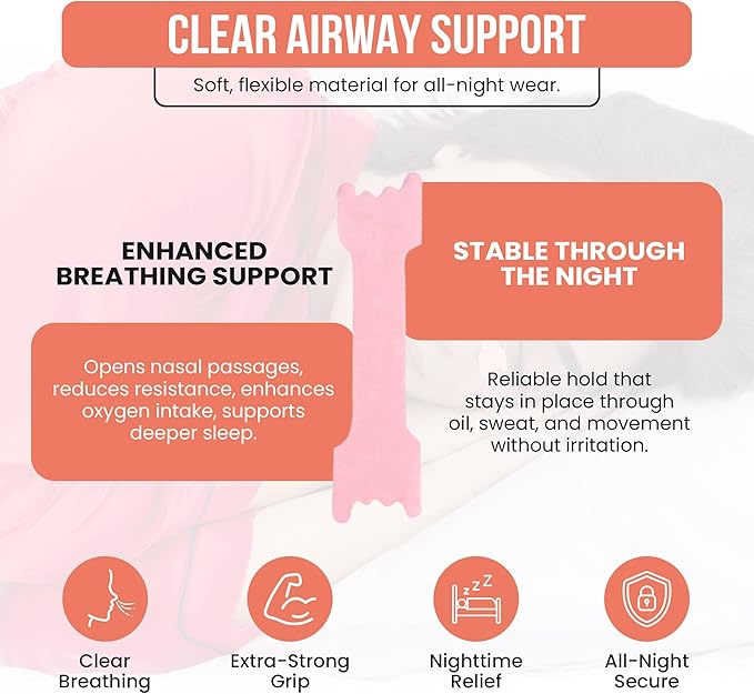 Nasal Strips for Breathing (60 Count) – Extra-Strength Grid Adhesive – Built for Nighttime Comfort, Clear Breathing & Consistent Sleep Routines (for Her - Pink)