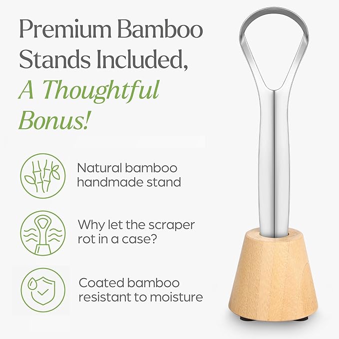 Tongue Scraper for Adults with Holder (2 Pack) - Metal Tongue Scraper for Tongue Cleaning and Reducing Bad Breath - Stainless Steel Tongue Scraper for Adults, Tongue Cleaner for Adults