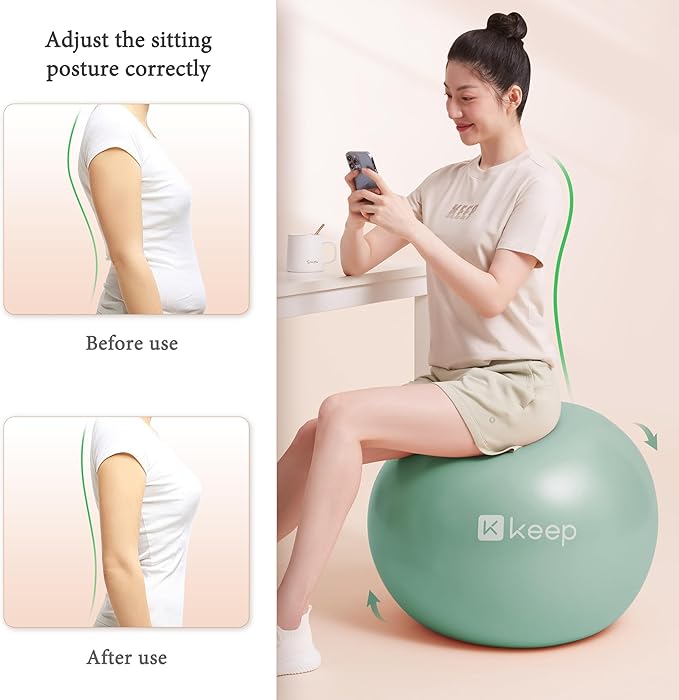 KEEP Pilates Small Exercise Ball Anti-Burst - Thickened Yoga Ball With Pump for Physical Therapy, Fitness, Workout, and Core Strength