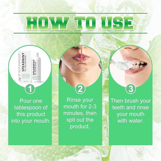 Spearmint Oil Pulling Rinse, Cold-Pressed Coconut Oil for Teeth, Mint Mouthwash, Powerful Organic Peppermint Oil Maintain Gum Health & Freshness Breath