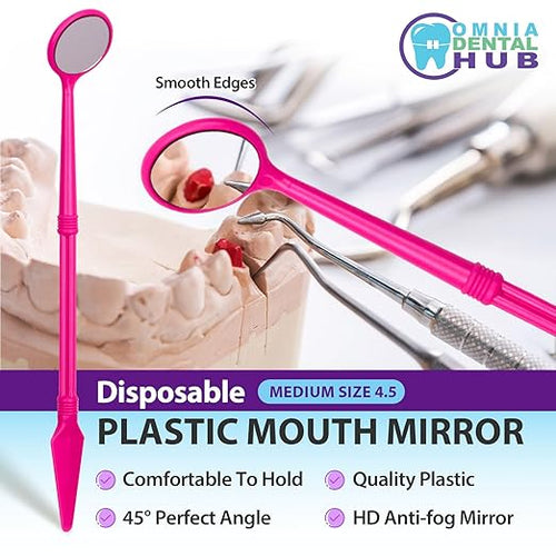 100 PCs Dental Grade Disposable Dental Mouth Mirrors with Spatula Handle by Omnia ONE | Fog-Free, Dual-Purpose Design – Clear Visibility & Tongue Retraction – Ideal for Exams & Procedures