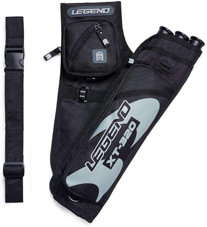LEGEND XT320 Archery Quivers - Nylon Hip Quivers with 3 Arrow Tube Cases for Target Shooting - Adjustable Waist Belt, T-Slot, Storage Compartments for Accessories, Gear, Tools, Release Tab, Score Card
