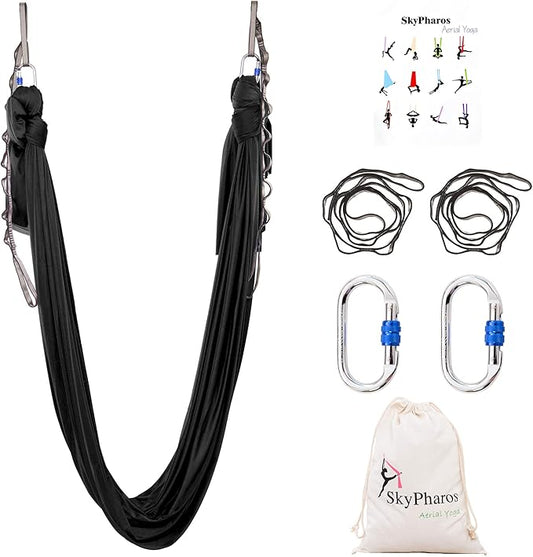 5.5 Yards Aerial Silks Yoga Swing Set - Aerial Yoga Hammock Kit Anti-Gravity Flying for Fitness, Low/Non Stretch Nylon Tricot Fabric Hardware Included for Dance