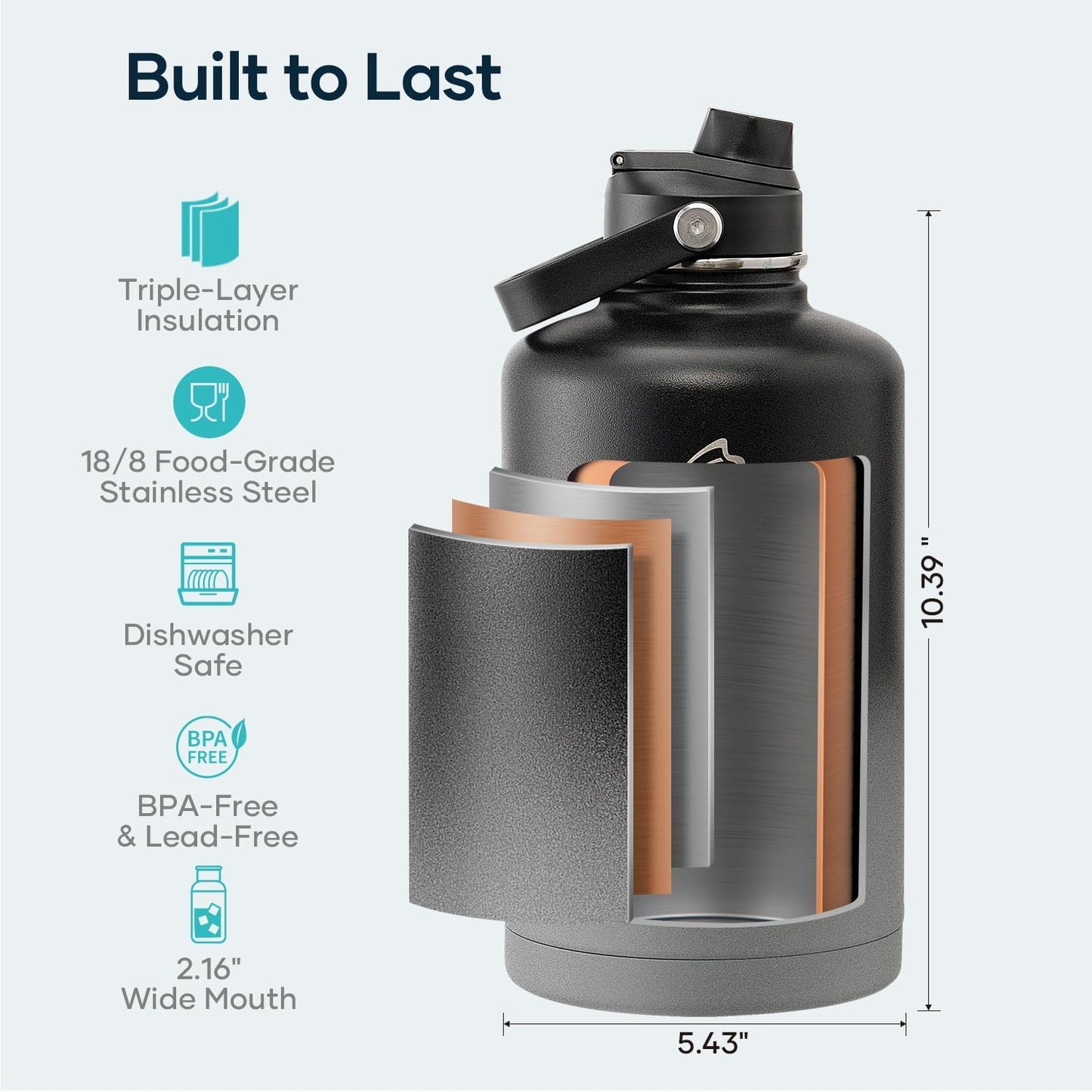 Insulated Water Bottle with Straw Lid, Modern Double Vacuum Stainless Steel Water Flask, Simple Half Gallon Water Jug, Metal Thermo Canteen Mug,87oz Sports Bottle