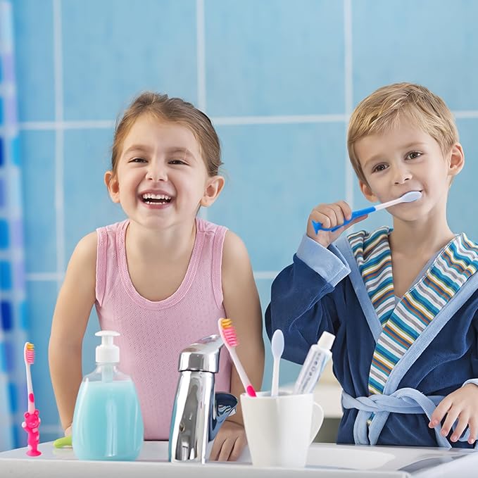 100 pcs Disposable Toothbrush Kids Individually Wrapped, Bulk Disposable Kid toothbrushes for Age 2+ Children Toothbrush Set Soft Bristles Boys Girls Toothbrush with Suction Cup