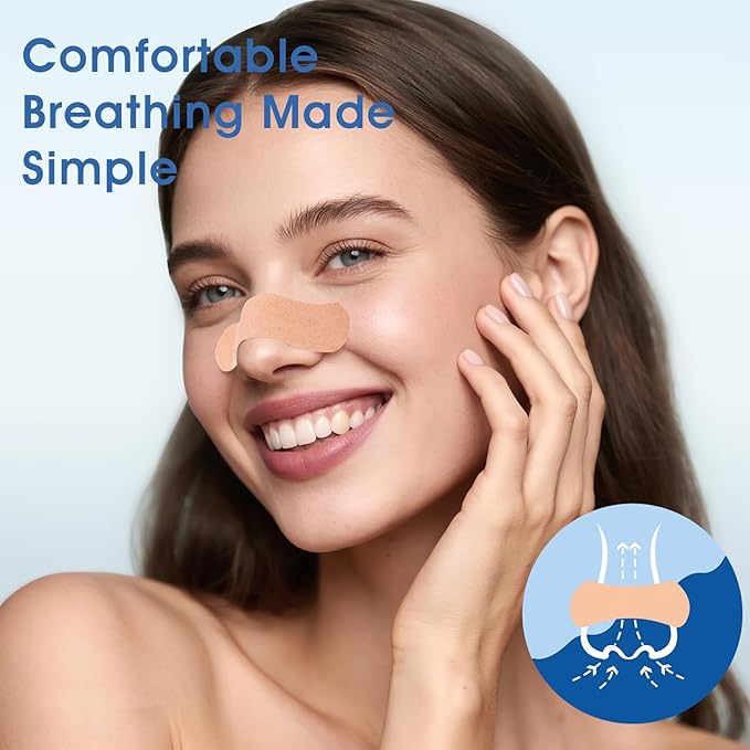 70 Pcs Nasal Strips，Extra Strength, Sweat-Proof Adhesive Performance Nose Strips for Breathing, Snoring, Sleeping, and Sports(Universal Fit Men/Women，Natural Color)