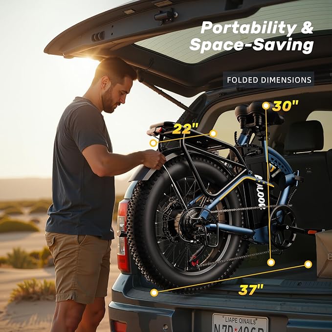 1000W Folding Electric Bike, 48V 20AH Large Removable Battery E Bike,30+MPH, 80 Miles Max Range, 20" Fat TireElectric Bike for Adults, Adult Electric Bicycles for CommuteBeach Snow