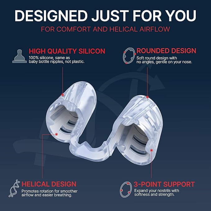 Dr. Koring Snoring Solution Nasal Dilators for Sleeping Snore Stopper Device Clip (Made in Korea) (Helical Design) (100% Silicone) (4 Sizes) – Anti Devices Nose Strips Alternative Breathing