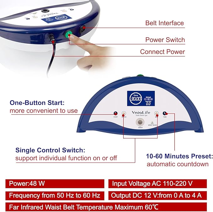 Ionic Foot Bath Detox Machine, Ion Detox Foot Bath Cleanse, LED Display Spa with Heated Belt, Wrist Strap, Arrays, Liners (Portable Handbag)