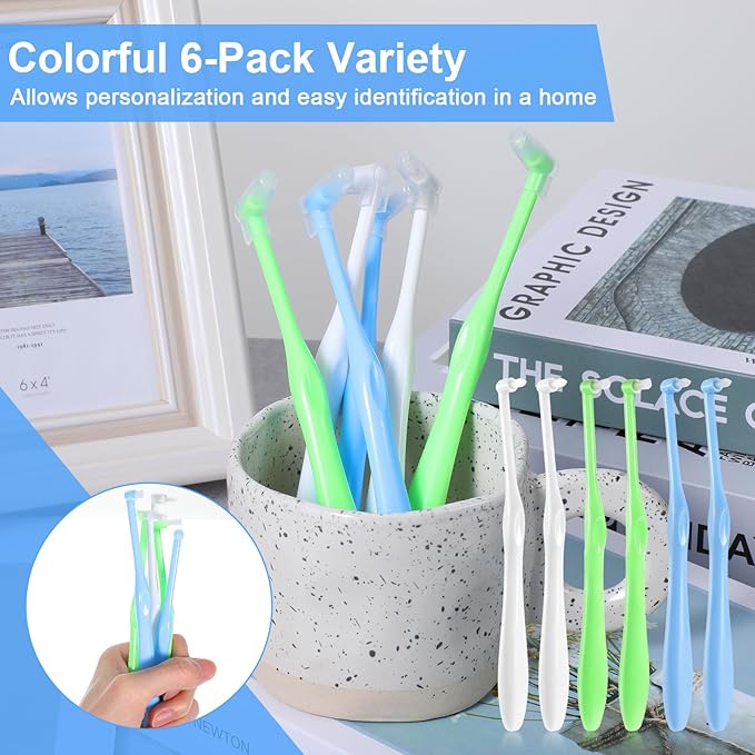 6Pcs End Tuft Toothbrush, Orthodontic Toothbrush Small Head, Ultra Soft Gum Brushes for Braces, Implants, Retainers and Teeth Detail Cleaning, Extra Small Head for Hard-to-Reach Areas