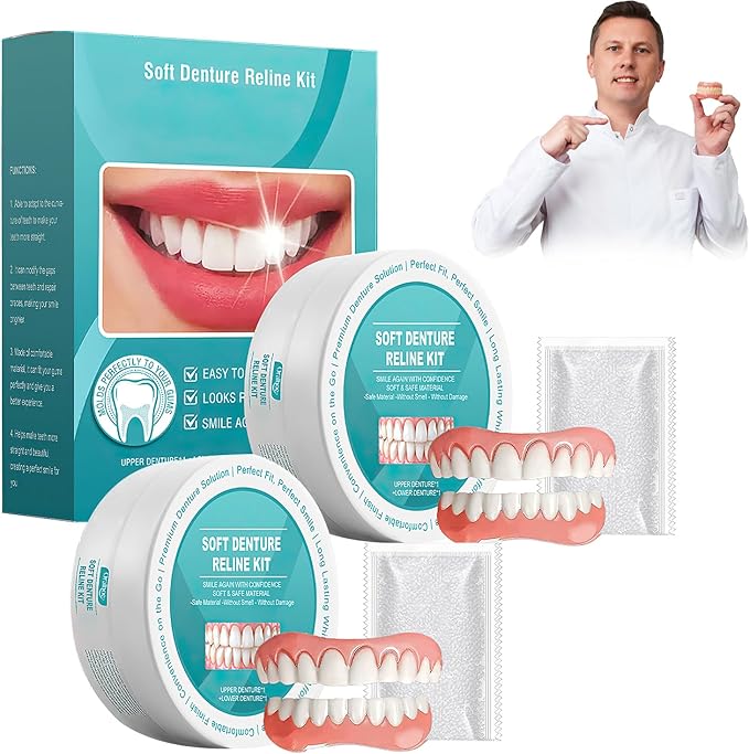 Minceetbien Dentures, Minceetbien Silicone Reline Denture Set, Comfortable and Secure, Adjustable Snap-in Upper and Lower Denture Kit for Instant Smile Restoration