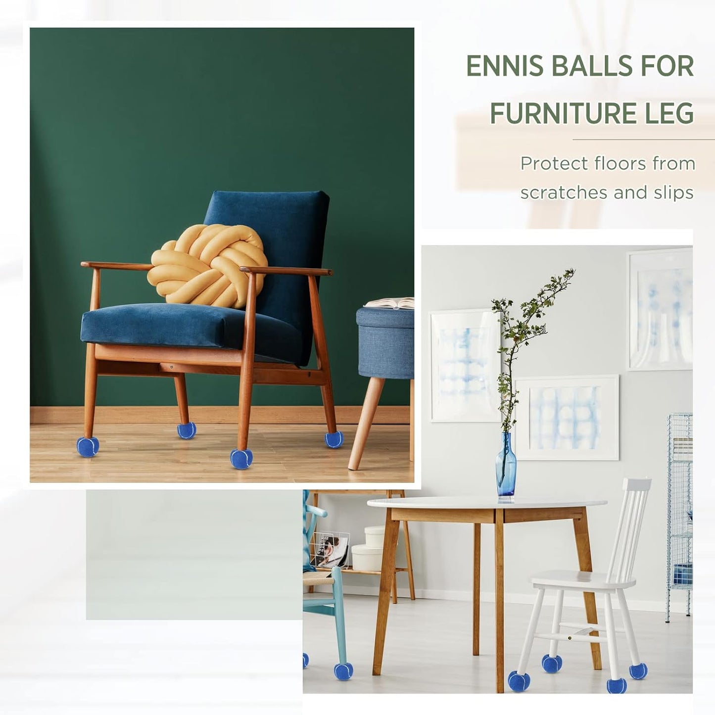 Macarrie 24 Pcs Precut Tennis Balls for Furniture Legs and Floor Protection Chairs Desks Furniture Tennis Balls for Chairs Feet Long Lasting Foot Covers(Blue)