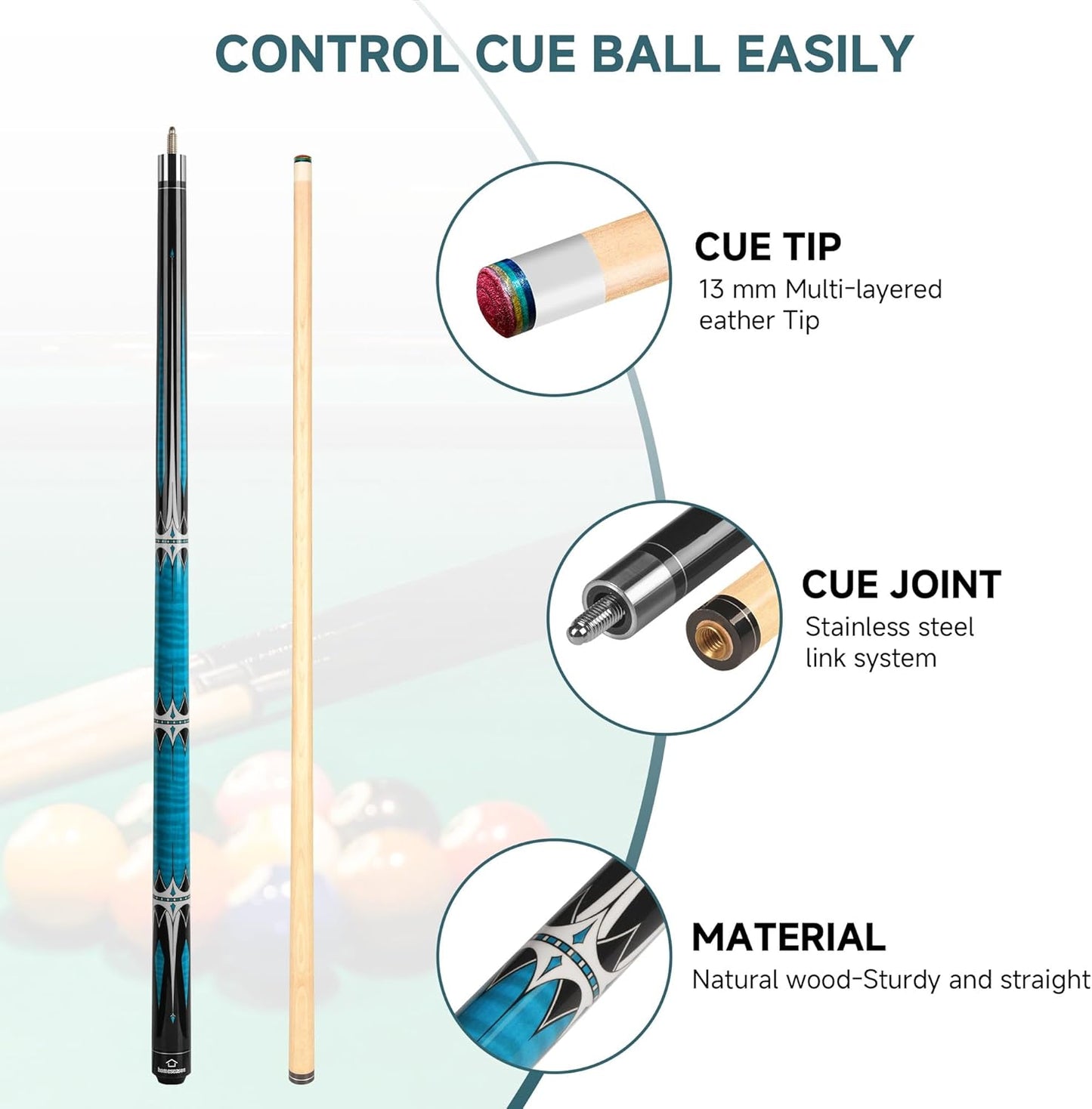 HomeSeason Pool Cue Stick 57" Billiard Cue Sticks Professional Low Deflection Pool Sticks